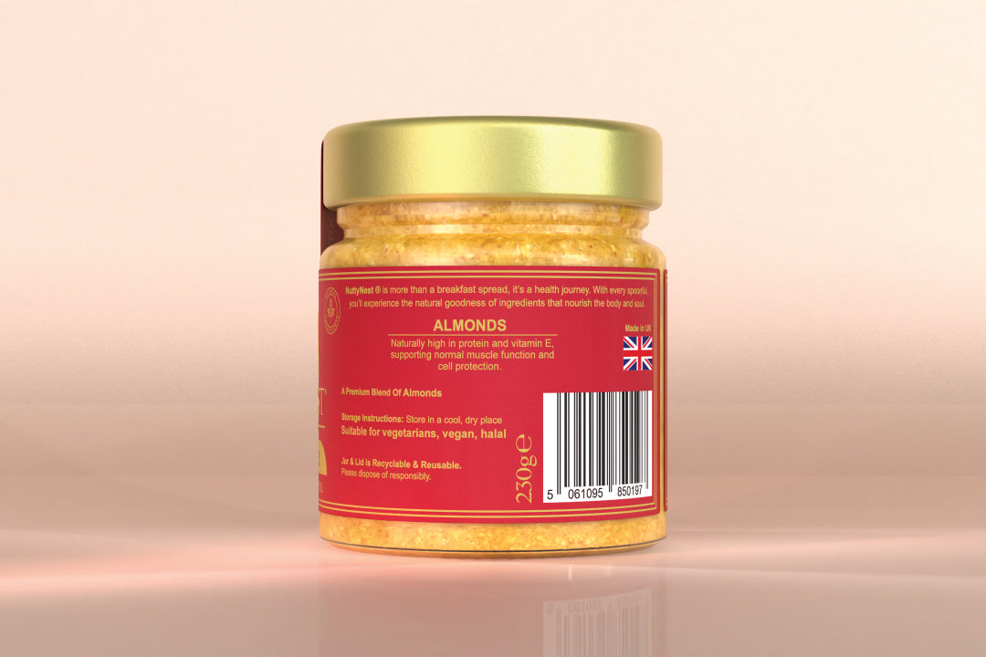 NuttyNest Smooth Almond Butter proudly made in the UK with premium Californian almonds