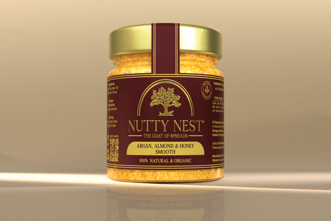 Nutty Nest premium almond butter with argan oil and honey smooth 230g jar