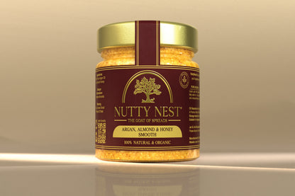 Nutty Nest premium almond butter with argan oil and honey smooth 230g jar