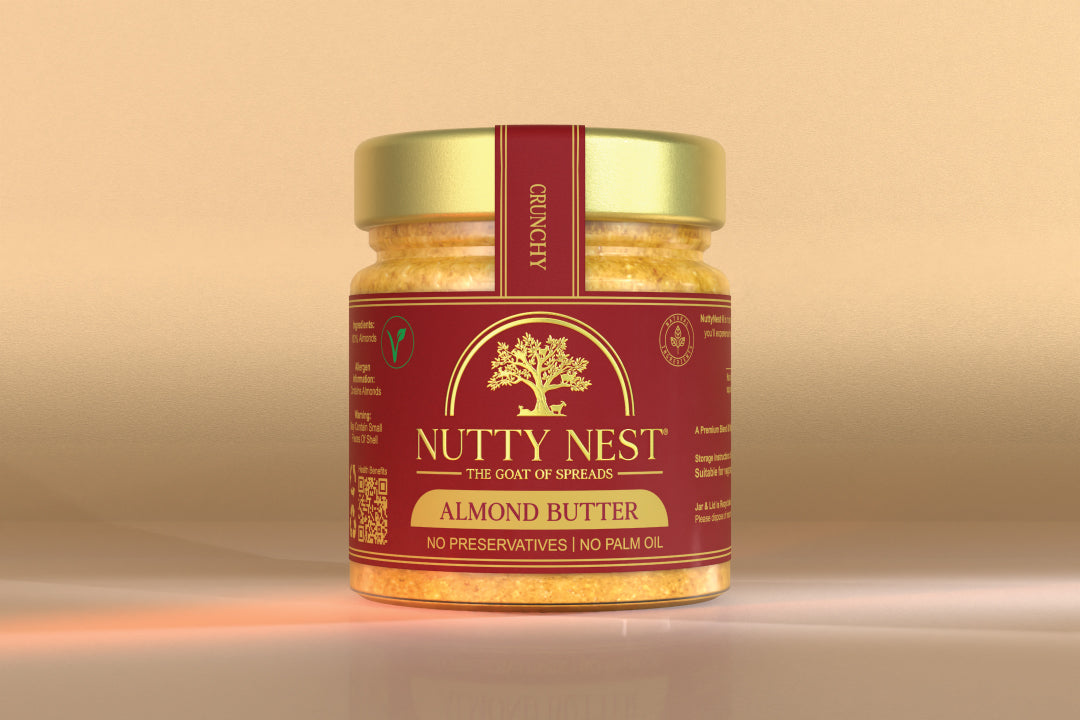 NuttyNest Crunchy Almond Butter 230g jar made from roasted almonds
