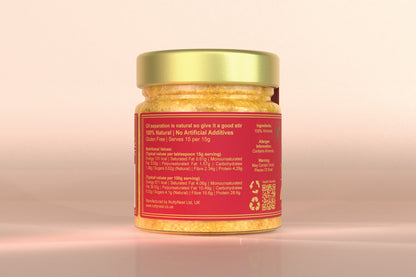 NuttyNest Smooth Almond Butter benefits label highlighting no palm oil, no preservatives, vegan, and clean-label nutrition